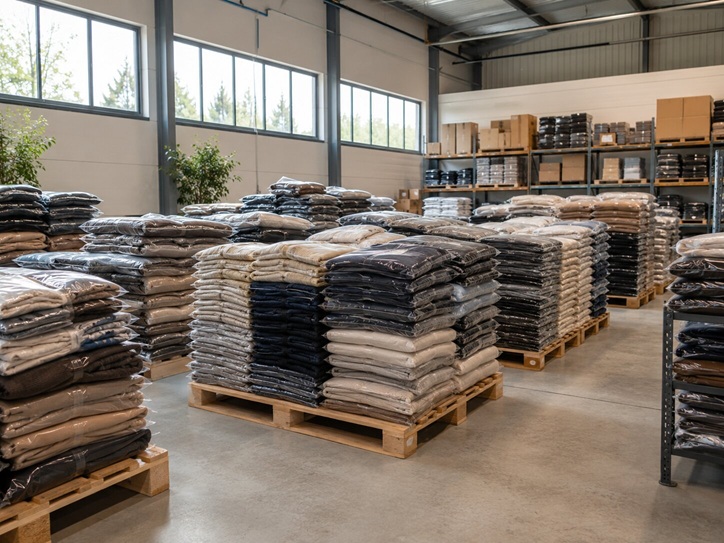 Klädpartier och accessoarer i bulk på pallar i svenskt lager